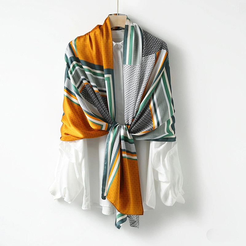 Custom logo design digital print stylish long scarves square silk satin shawl scarf for women