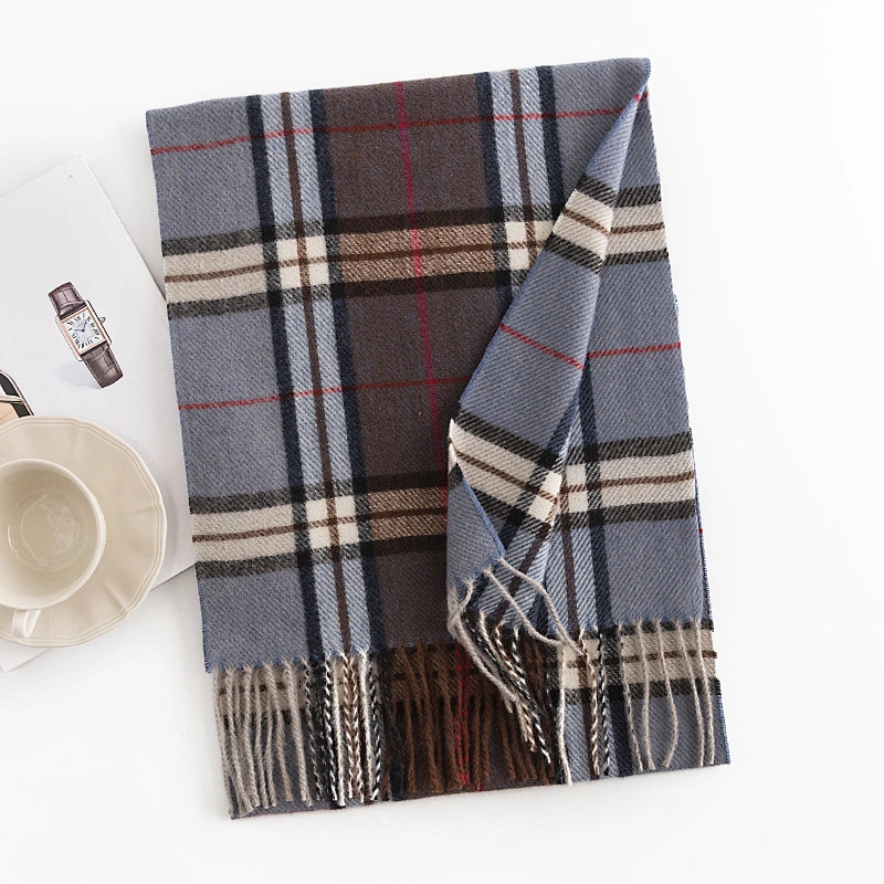 Custom Soft Classic Cashmere Feel Plaid Check and Solid Winter Scarf for Men Women