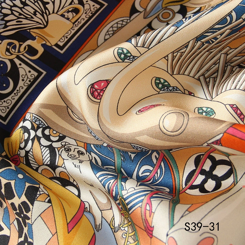 Custom Digital Printing Luxury Woman Big Polyester recycled  Scarf Custom Printed Personalized Square polyester Satin headScarf