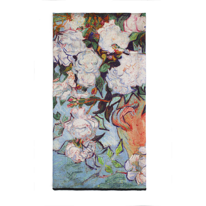Wholesale Big Size Square Lady Beautiful Floral Print Pattern Silk Wool Blend Silk Scarf with Hand Rolled