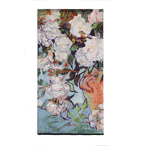Wholesale Big Size Square Lady Beautiful Floral Print Pattern Silk Wool Blend Silk Scarf with Hand Rolled