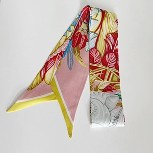 Custom Print Hair silk narrow ribbon two edge satin silk ribbon Custom Printing Twill Scarf for Girl