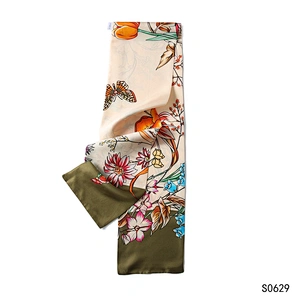 Women Luxury Floral Printed Silk Scarf Brand Designer Thin Long Silk Scarf Girl Headband Designer Neck Scarf Belt