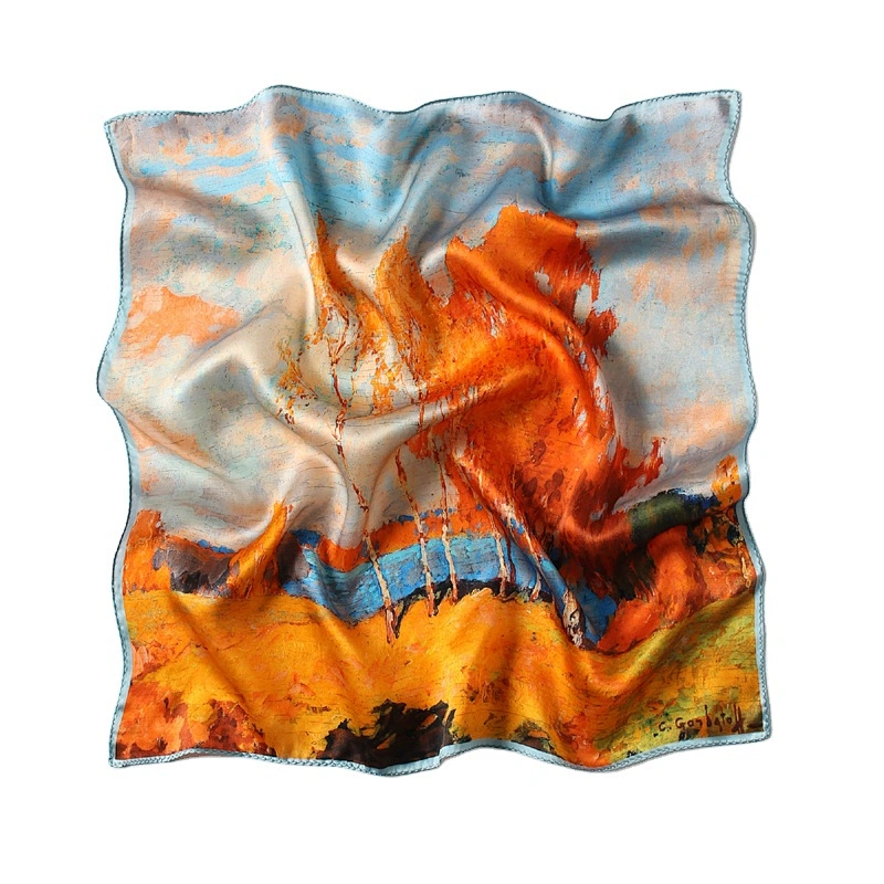 Fashion Square Scarf For Women Hijab Stylish Girls Bag Scarf Custom Professional Silk Satin Tree Pattern Scarf
