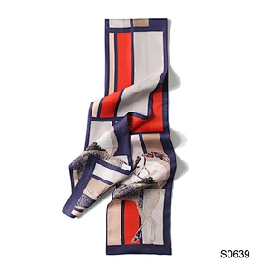 Women Luxury Neck Scarf Ladies Stylish Silky Satin Scarf Custom Printed Logo Long Narrow Neck Scarves for Summer Spring