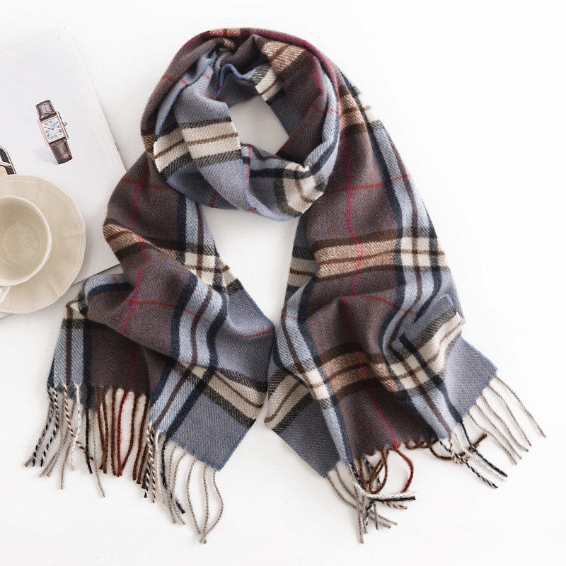 Custom Soft Classic Cashmere Feel Plaid Check and Solid Winter Scarf for Men Women