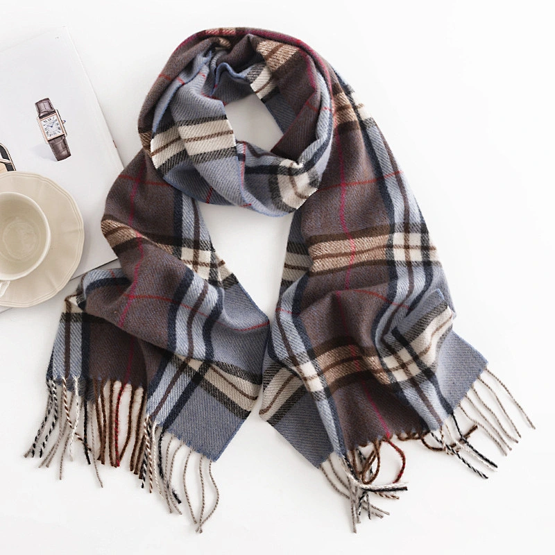 Custom Soft Classic Cashmere Feel Plaid Check and Solid Winter Scarf for Men Women