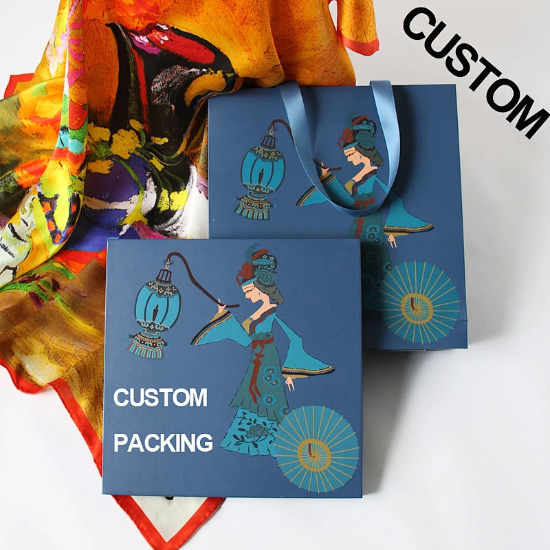 Wholesale Designer Shawls Pink Color Floral Square Scarves Custom Women Printing Silk Scarf 68X68CM