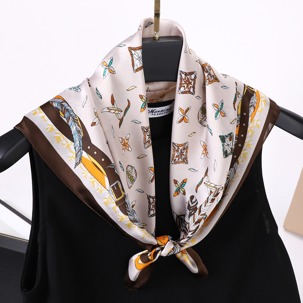 Wholesale Fashion Scarf For Women Hijab Stylish Girls Bag Scarf Custom Professional Satin Flower Pattern Scarf