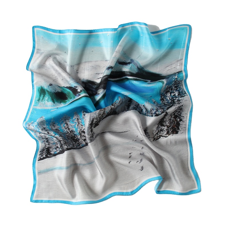 Custom digital printed head silk hair scarf bandana designer wholesale satin silk twill scarf women printing square scarves