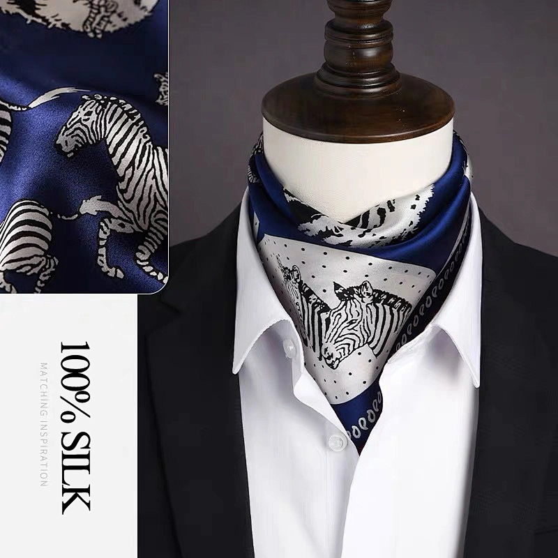 53X53CM  Luxury Square Silk Scarf Custom Printing Spring Summer Silk Neck Scarfs For Men