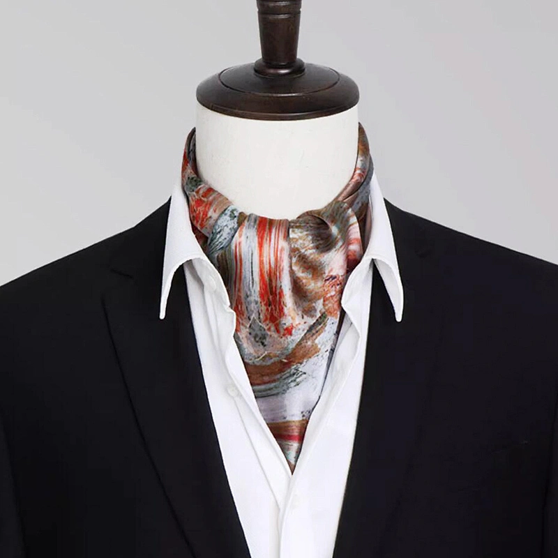 Vintage Silk Feel Square Scarf For Men Satin Bandana Print Neckerchief Geometry Head Scarf