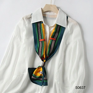 Women Luxury Neck Scarf Ladies Stylish Silky Satin Scarf Custom Printed Logo Long Narrow Neck Scarves for Summer Spring