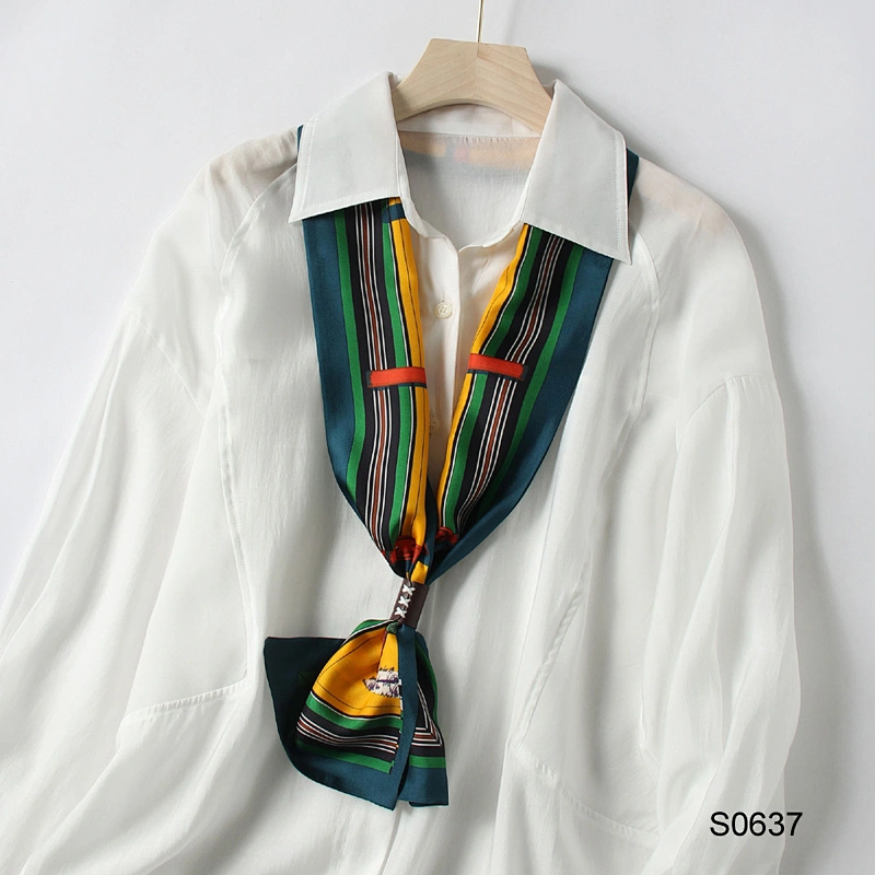 Women Luxury Neck Scarf Ladies Stylish Silky Satin Scarf Custom Printed Logo Long Narrow Neck Scarves for Summer Spring