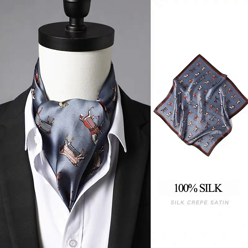 21inch  Luxury Square Silk Scarf Custom Printing Spring Summer Silk Neck Scarfs For Men