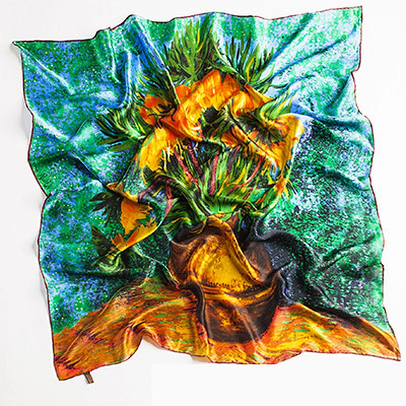 custom digital printing square silk scarves women 100% mulberry silk scarf