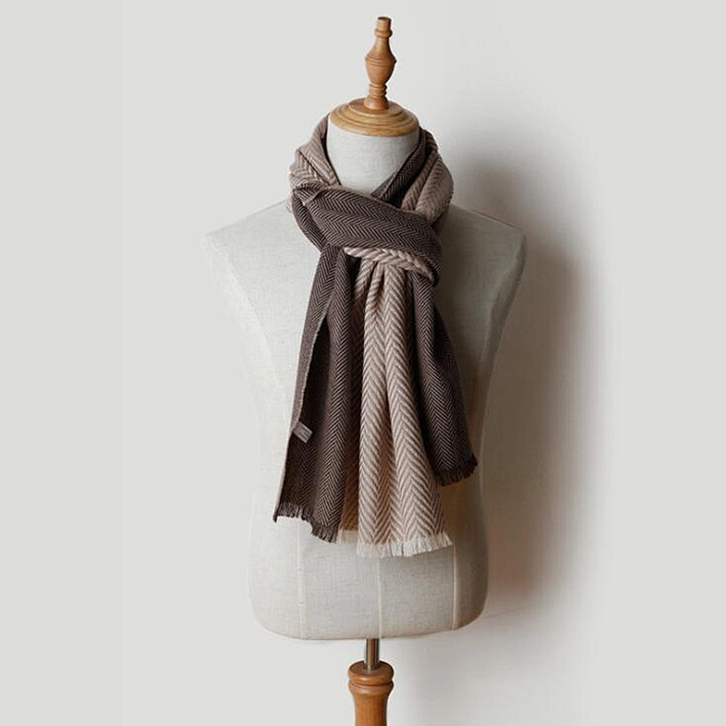 Autumn and winter new warm wool scarf herringbone color-blocking scarf for men