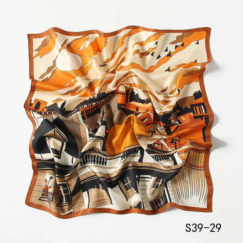 Custom Silk Square Scarf Women 100% Silk Twill Digital Printed Scarf 14MM 27x27inch Large shawl scarf