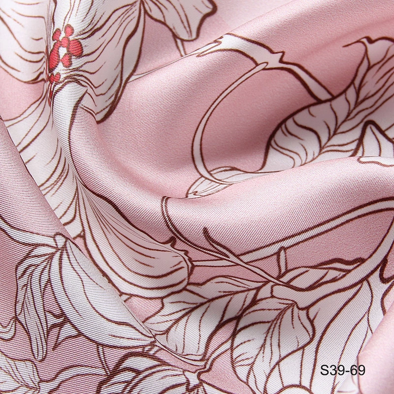 Wholesale Designer Shawls Pink Color Floral Square Scarves Custom Women Printing Silk Scarf 68X68CM