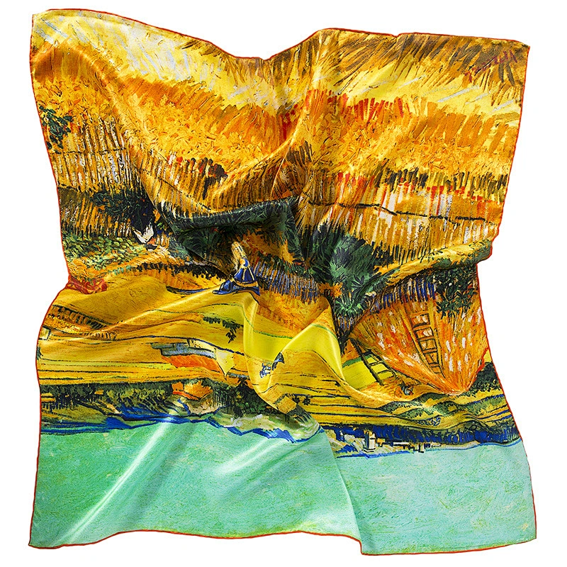 custom digital printing square silk satin scarves women 100% mulberry silk scarf