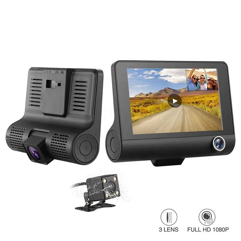 Three lens 4.0 inch FHD 1080P dash camera with rear view camera