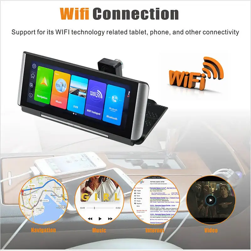 6.86 Inch Touch Screen Car Dash Camera Multi-Functional Car DVR Dual Camera 4G Dash Cam with WiFi/GPS/Bluetooth Function Car Camcorder