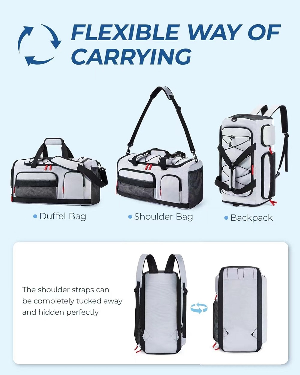 Discover the perfect 3 in 1 expandable luggage bag - your ultimate plane carry-on Bag! Our gym backpack for men offers three-in-one versatility: