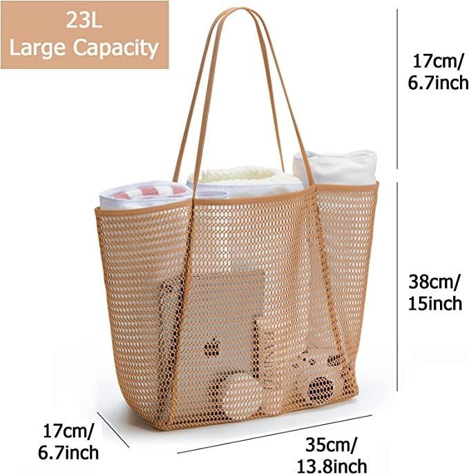 Our mesh tote bag with zipper is perfect for your beach outings.