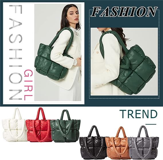 This womens puffer tote bag is ideal for shopping, dating, working, or traveling.