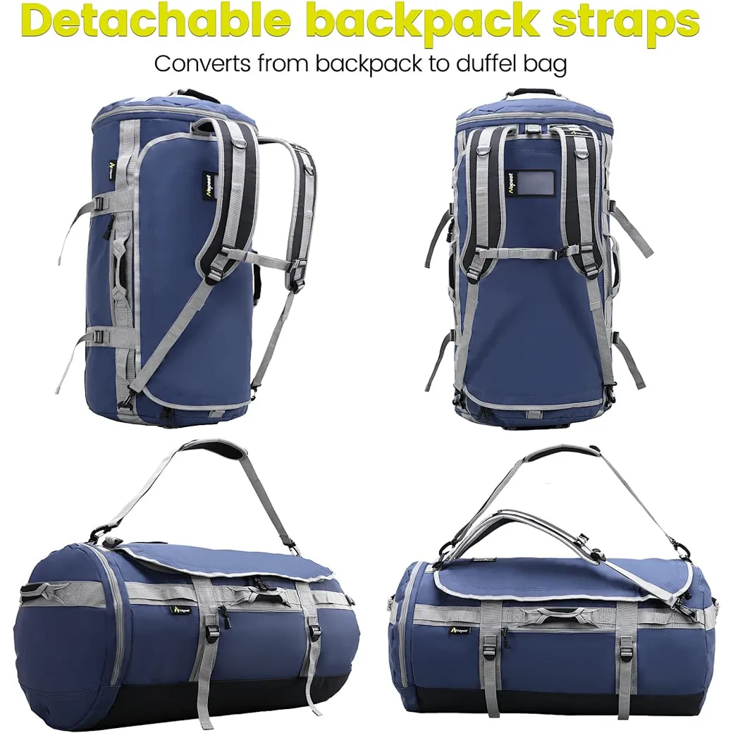 This detachable backpack is crafted from thick, heavy-duty, water-resistant tarpaulin with reinforced, tear-resistant double-layered floor panel and well-stitched seams