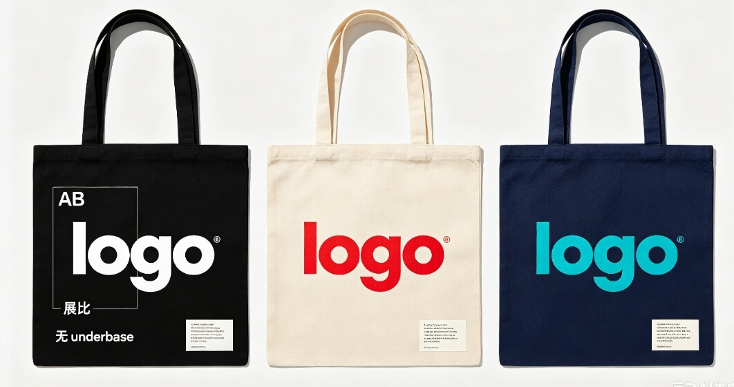 cotton bag logo color matrix, underbase printing comparison for dark cotton bags