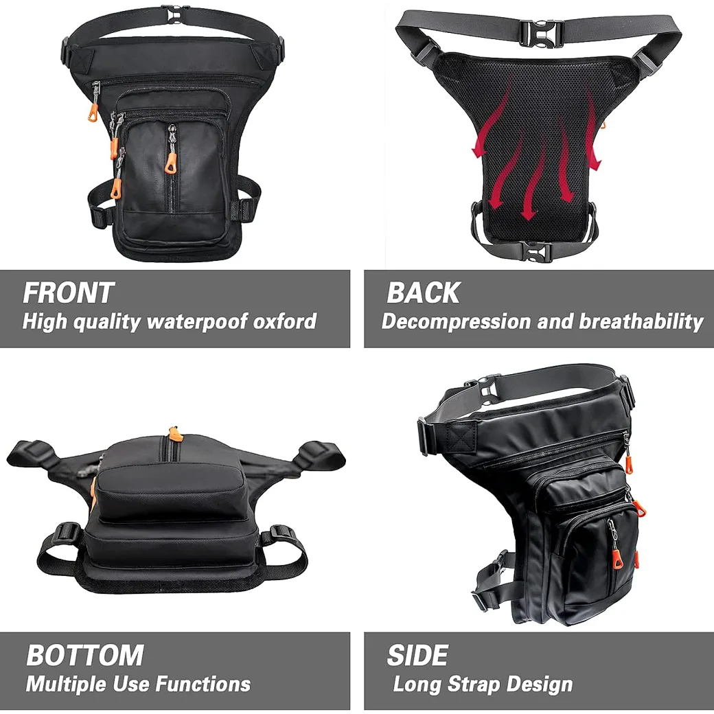 This motorcycle waist bag is perfect for fishing trips. It is made of lightweight, waterproof Oxford cloth and has multiple pockets