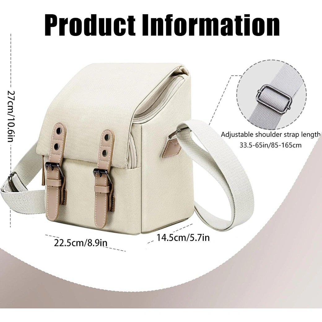 Compact camera bag is using as a daily messenger bag, with double metal zippers for quick camera access.