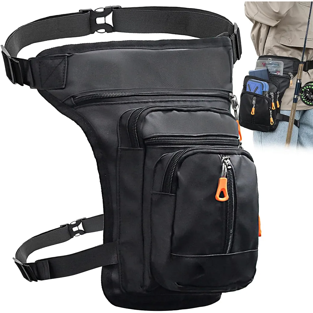 This motorcycle waist bag is perfect for fishing trips. It is made of lightweight, waterproof Oxford cloth and has multiple pockets