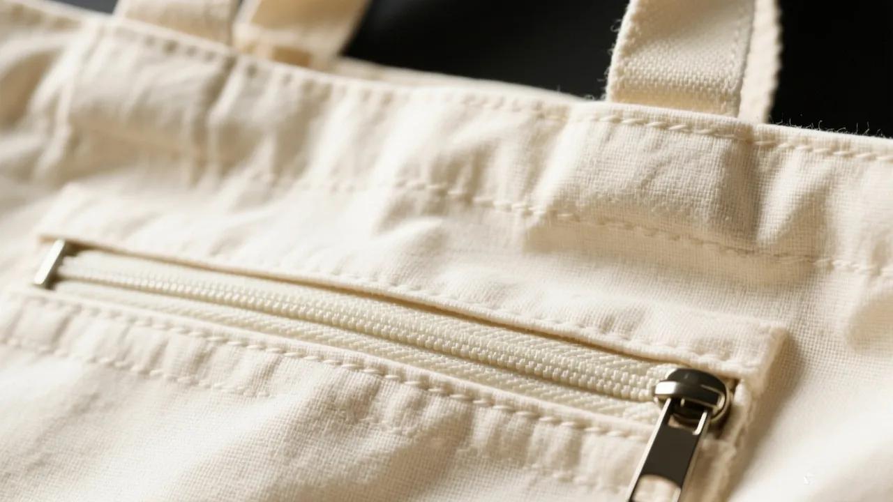 A premium beige canvas bag with zipper featuring durable stitching and a spacious design, photographed against a clean, minimalist background.
