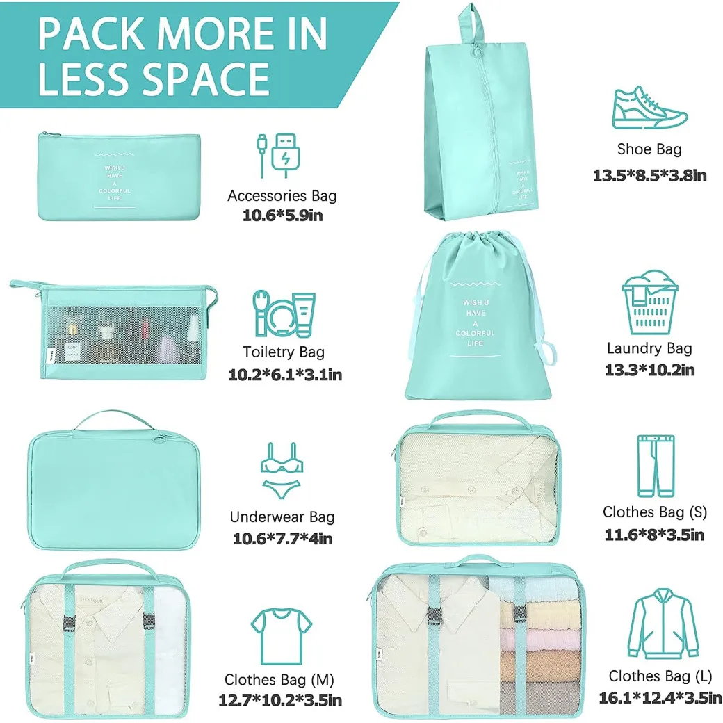 Explore the unique design features of 8 sets of travel bag set , their versatile uses, and how XINHUI offers customizable options.