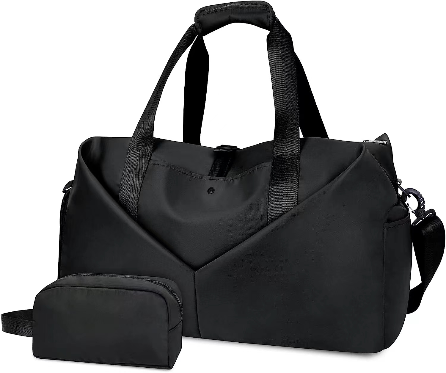 Discover the travel laundry bag features - this yoga bag boasts 3 front pockets for quick access to essentials like glasses, phone, and wallet