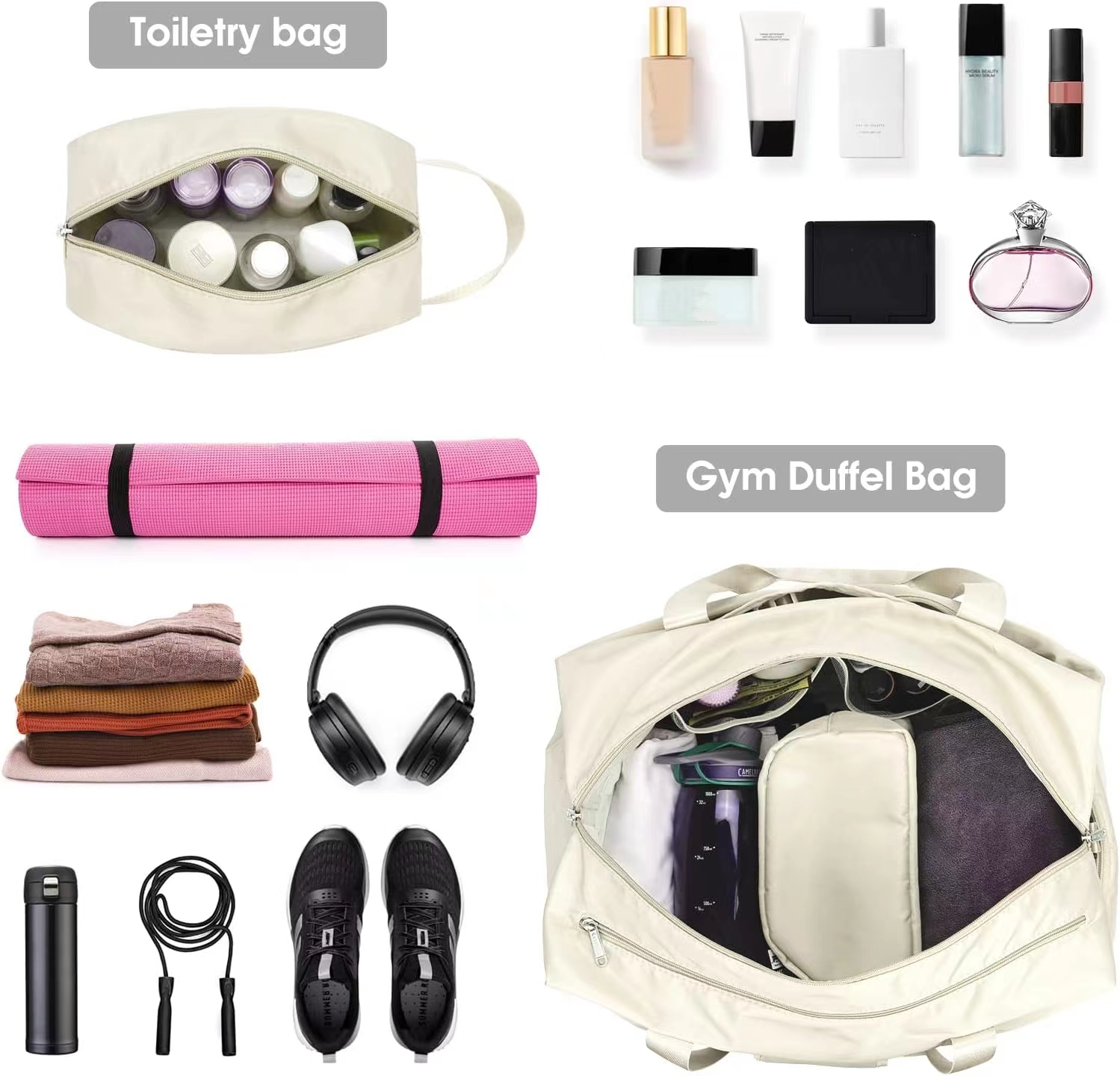 Discover the travel laundry bag features - this yoga bag boasts 3 front pockets for quick access to essentials like glasses, phone, and wallet