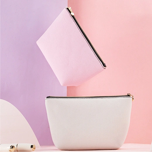 It shows a set of cosmetic bags specifically designed for travel purposes. 