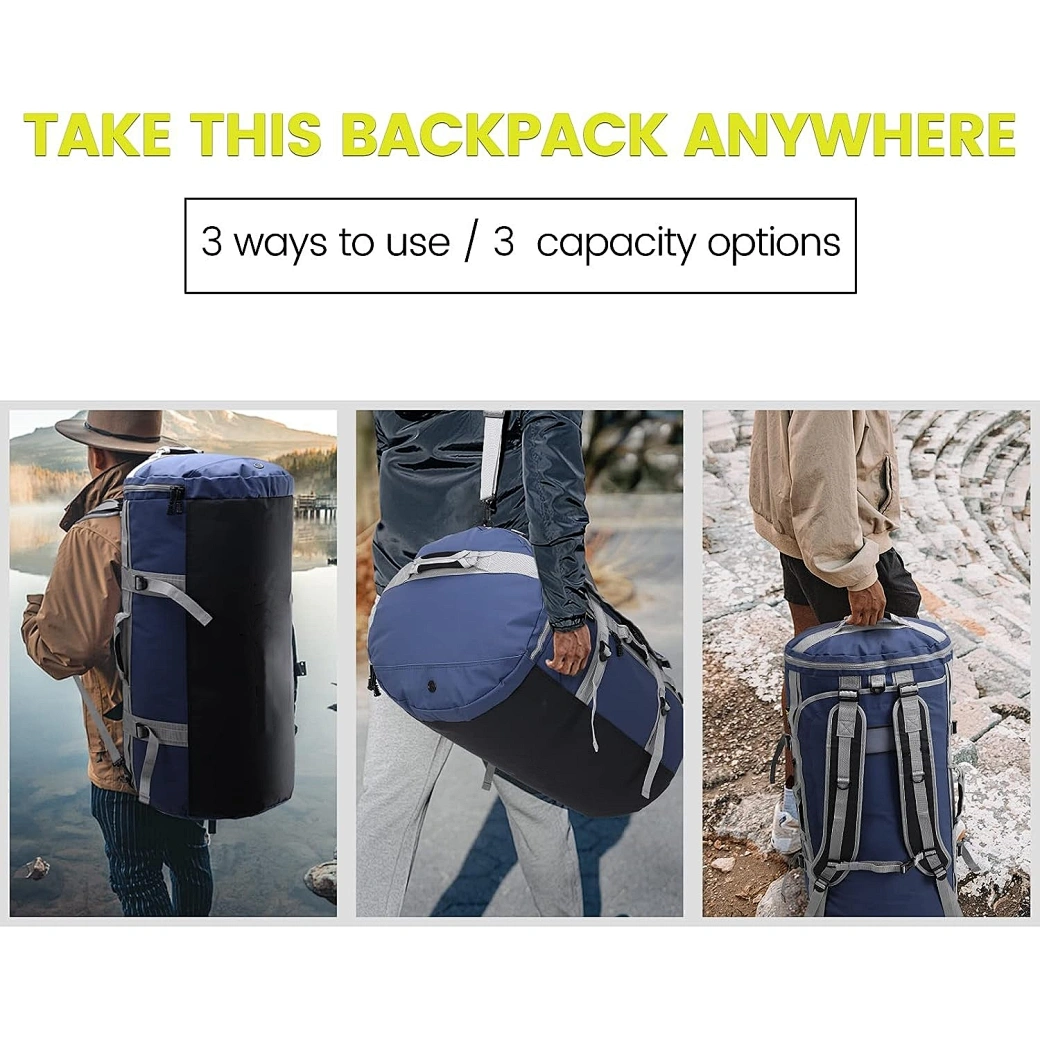 This detachable backpack is crafted from thick, heavy-duty, water-resistant tarpaulin with reinforced, tear-resistant double-layered floor panel and well-stitched seams