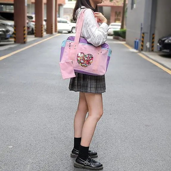 Explore our stylish college bags for girls with charming hearts.