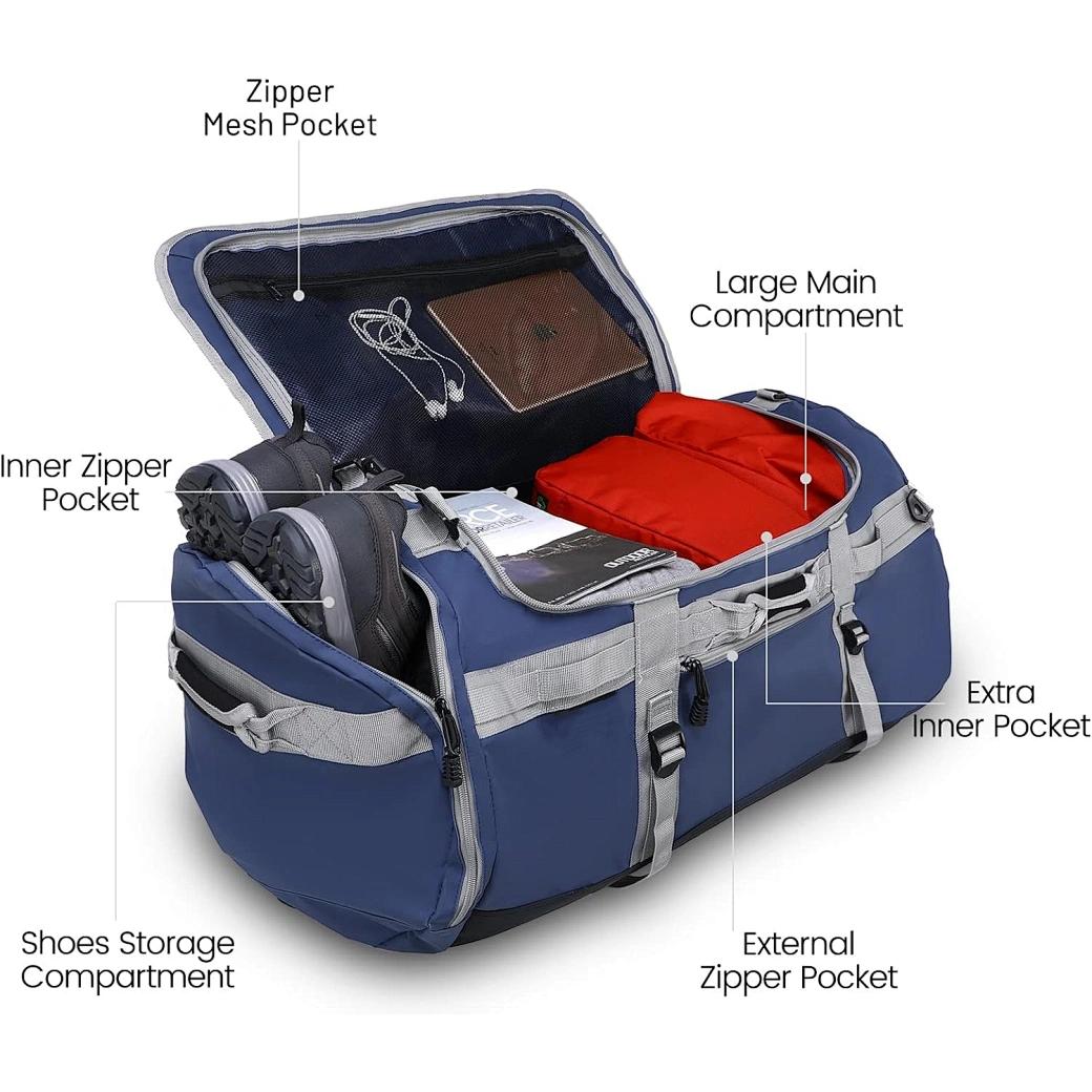 This detachable backpack is crafted from thick, heavy-duty, water-resistant tarpaulin with reinforced, tear-resistant double-layered floor panel and well-stitched seams