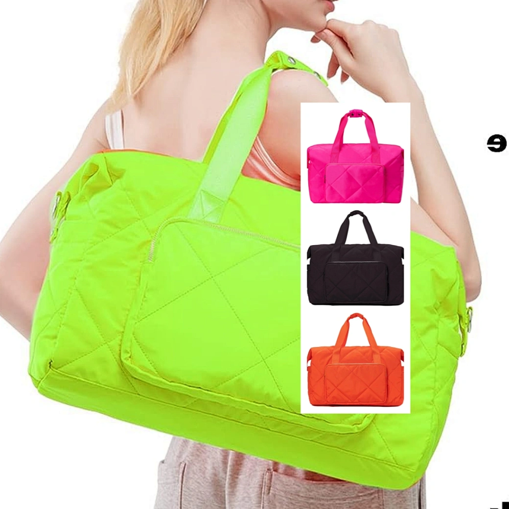 This gym tote bags for women measures 18.1x6.7x11.8 inches. There are three interior compartments, including a pocket for small items.