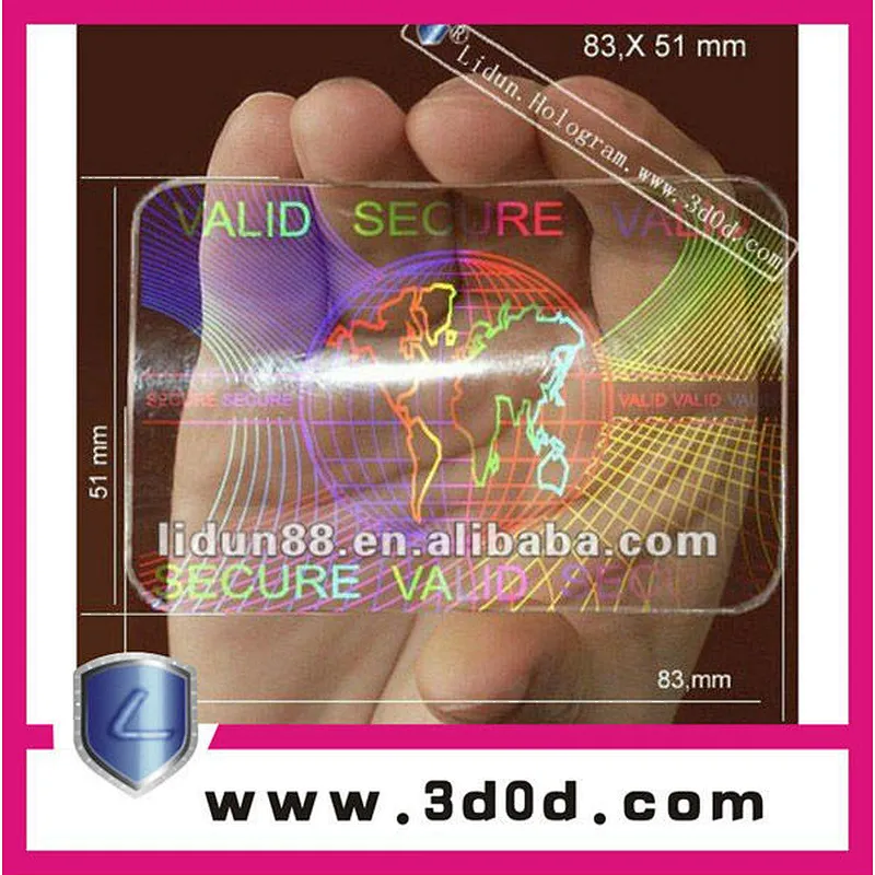 Plastic pvc card with custom card hologram overlay/custom card hologram overlay