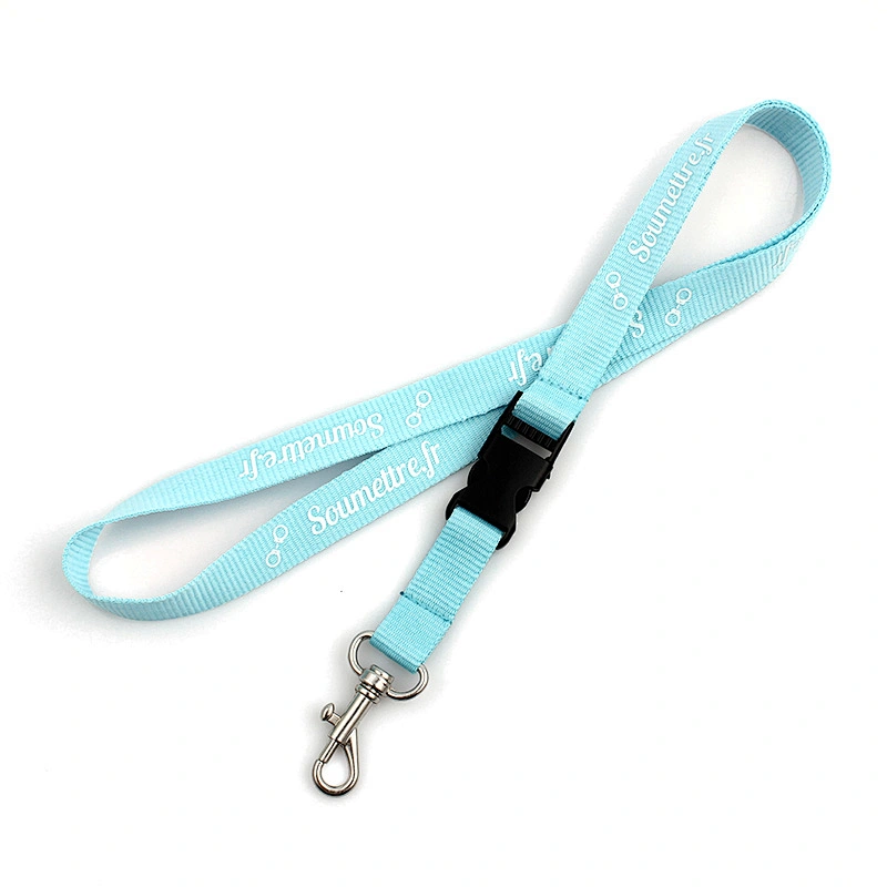 Hot sale polyester printed retractable plastic buckle lanyard with metal hook
