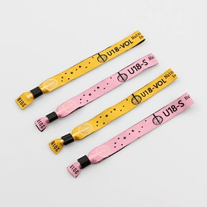 Colorful customized woven wristband for event with plastic clasp