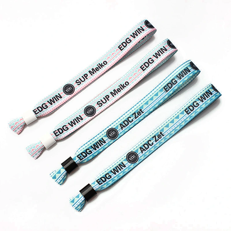 One-time colorful logo print adjustable event polyester custom cheap fabric wristband