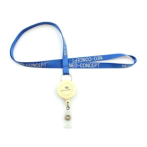 Customized logo badge reel retractable sky blue lanyard necklace