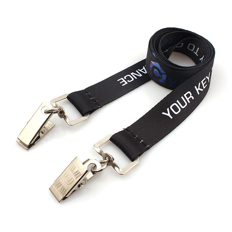 Superior quality two alligator clips lanyard with logo custom