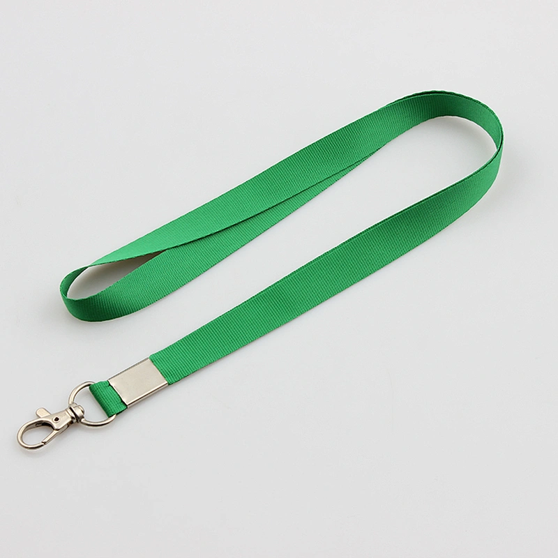 2019 pure green color polyester lanyard with metal hook for kids